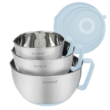 Stainless Steel Mixing Bowls Set with Lids,1.5,3 & 5 Qt,Light Blue