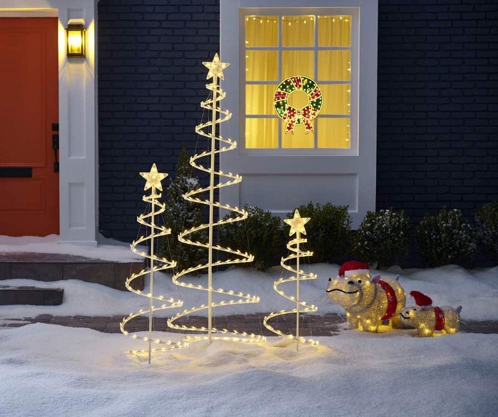 Set of 3 Lighted Spiral Christmas Trees - 3 Ft 4 Ft and 6 Ft