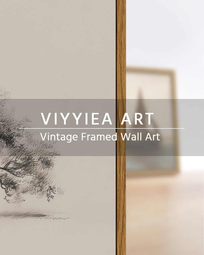 Large Vintage Wall Art, Sketch Tree Landscape Painting, 24x36Inch