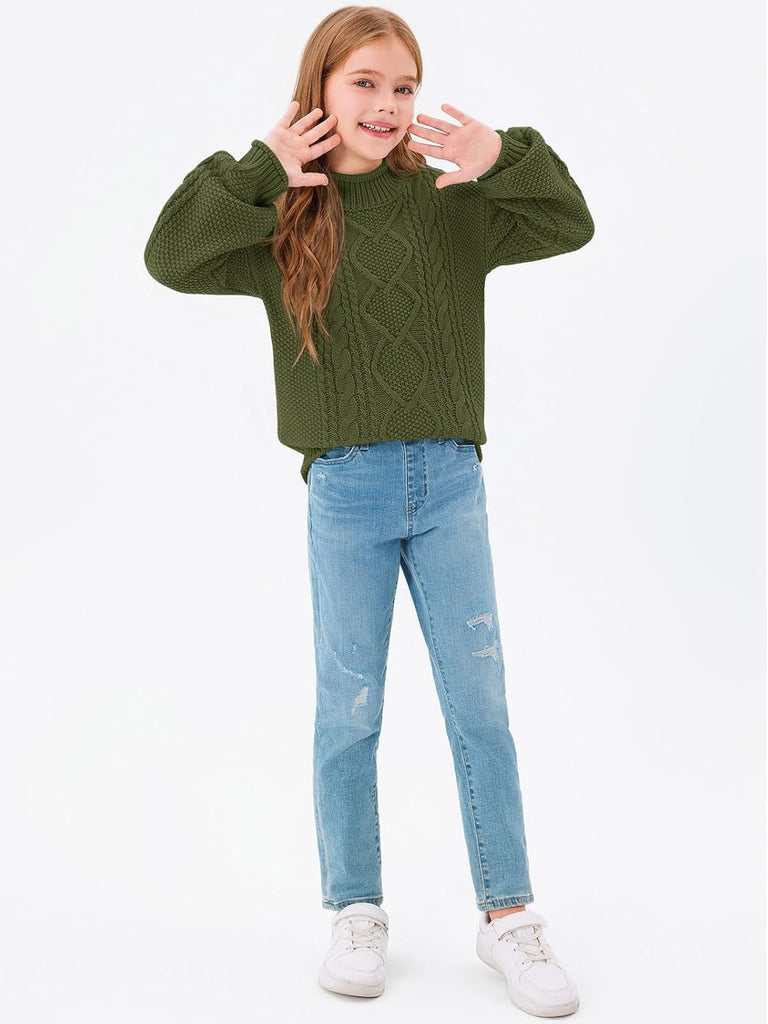Girls Turtleneck Sweaters Kids Batwing Chunky Pullover Jumper