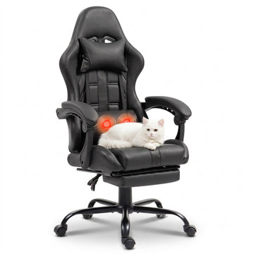 Gaming Chair with Footrest & Massage Lumbar Support, Black