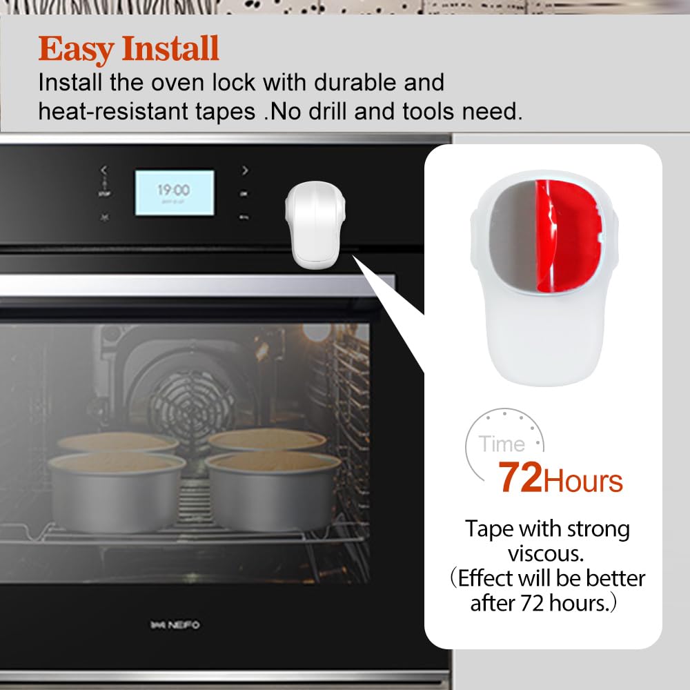 Child Safety Heat-Resistant Oven Door Lock, Oven Front Lock for Kids Easy to Install, Use Adhesive,No Screws or Drill