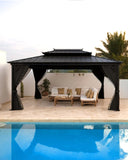 Hardtop Gazebo 12'x16' for All Weather, with Double Metal Roof, Aluminum Alloy Frame, Net, and Curtain
