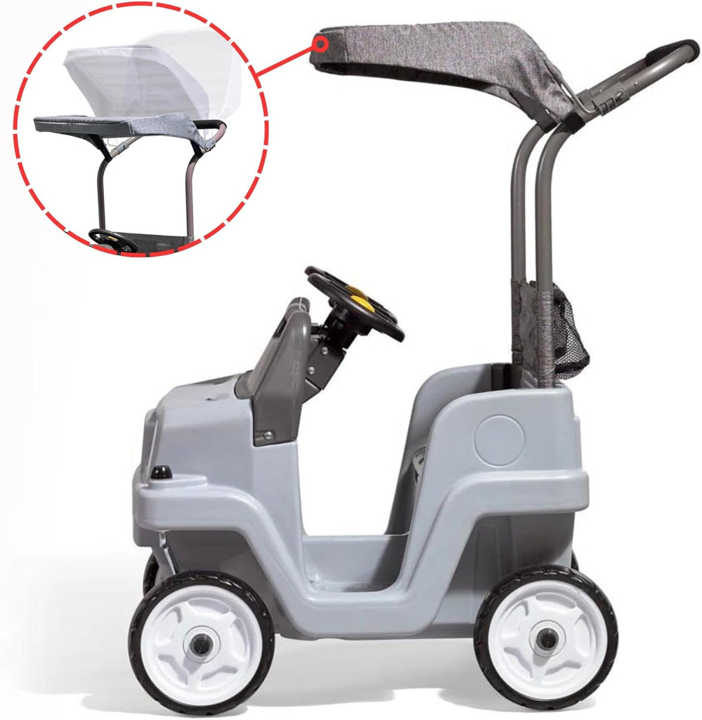 Side-by-Side Push Around SUV, Kids Push Car, 2 Seats, Stroller Substitute, Includes Seat Belts & Horns, Made