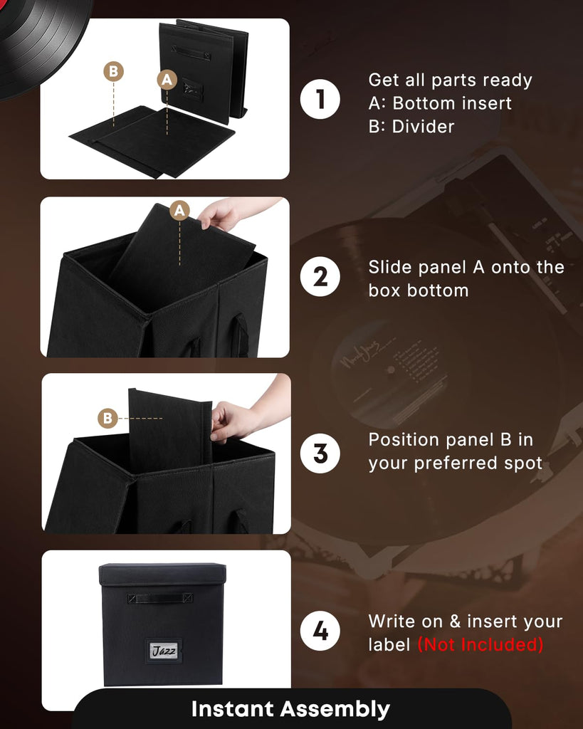 2 Pack Vinyl Record Storage Box with Lid & Handles