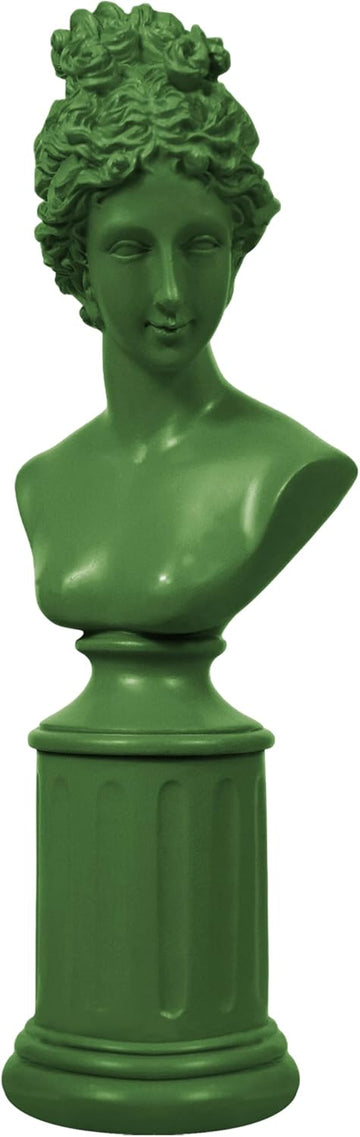 Green Female Bust Statue, Modern Classical Home Decor, 12.5'' Tall | Decorative Women Sculpture, Home Accent Décor