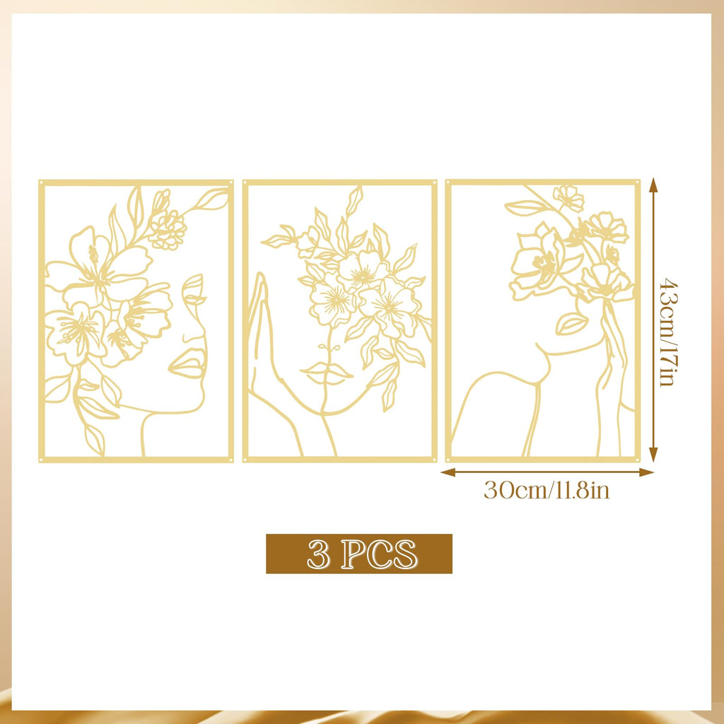 3 Pieces Gold Metal Wall Decor Minimalist Abstract Metal Wall Art