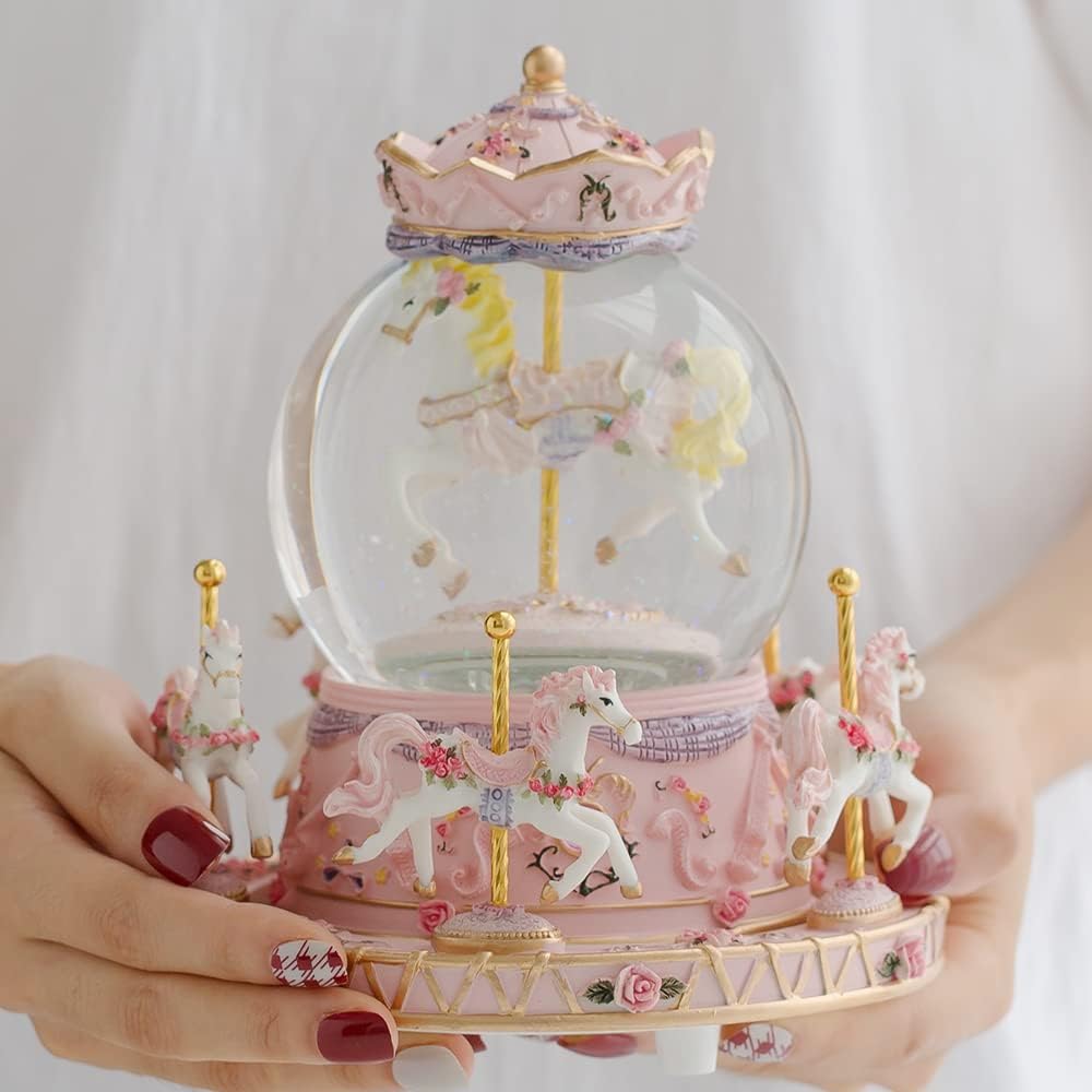 Musical Snow Globe Carousel Music Box Girls Daughter Women