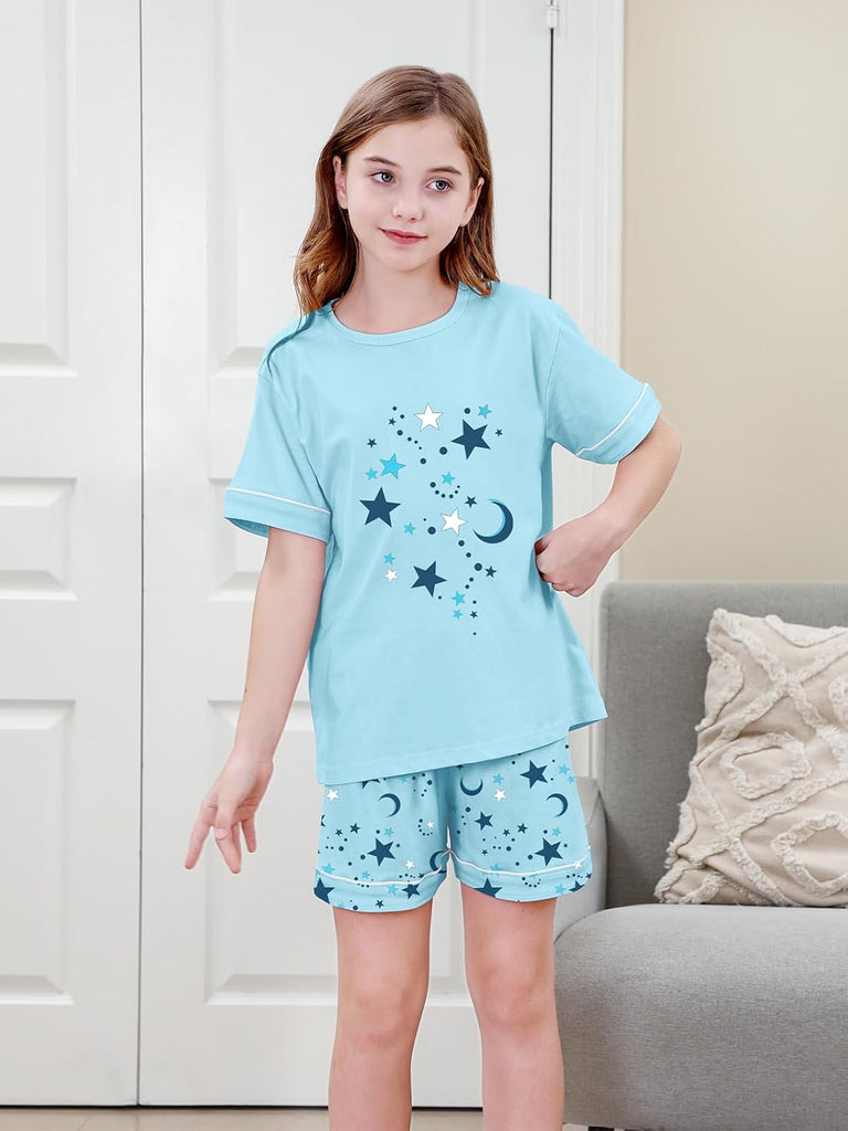 Girls Pajamas Set, 100% Cotton Pjs Cartoon Pattern 3PCS Sleepwear Lounge for Kids