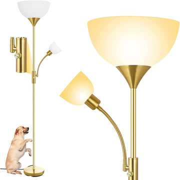 Torchiere Floor Lamps, LED Standing Lamp, 71" Tall Torch Floor Lamps with Reading Light, 3 Way Rotary Switch, White
