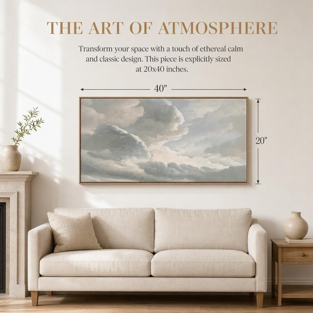 Large Framed Wall Art, Vintage Sunset Clouds Landscape, 20x40 Inch