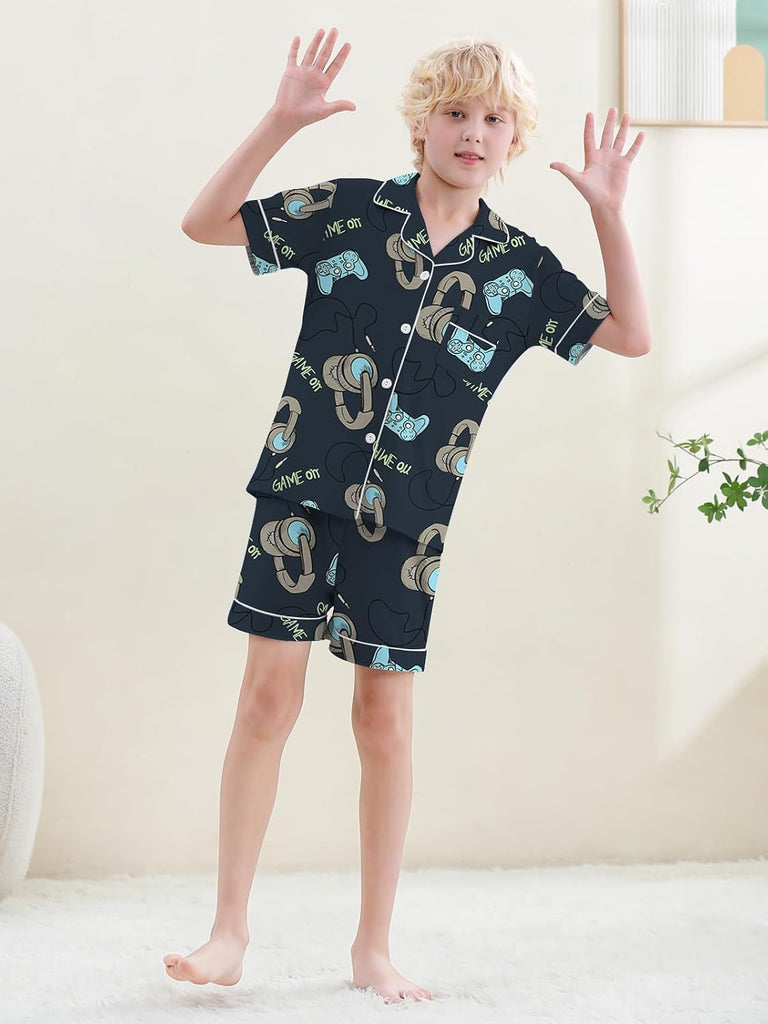 Boys 100% Cotton Pajamas Set Kids Soft Short Sleeve Sleepwear