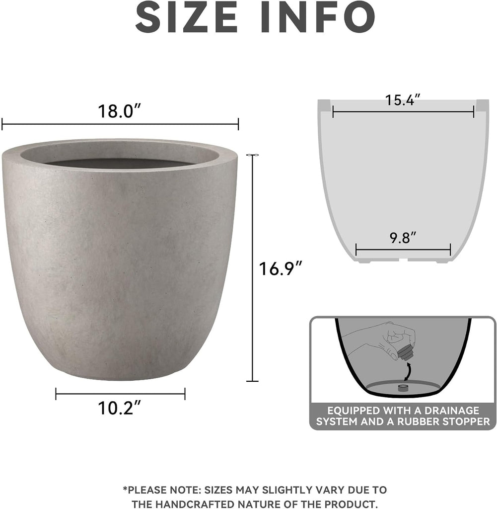 Weathered Concrete Planter 18" Dia All-Weather Round Large Pot | Handcrafted Cement Bowl, Anti-Frost & UV Outdoors