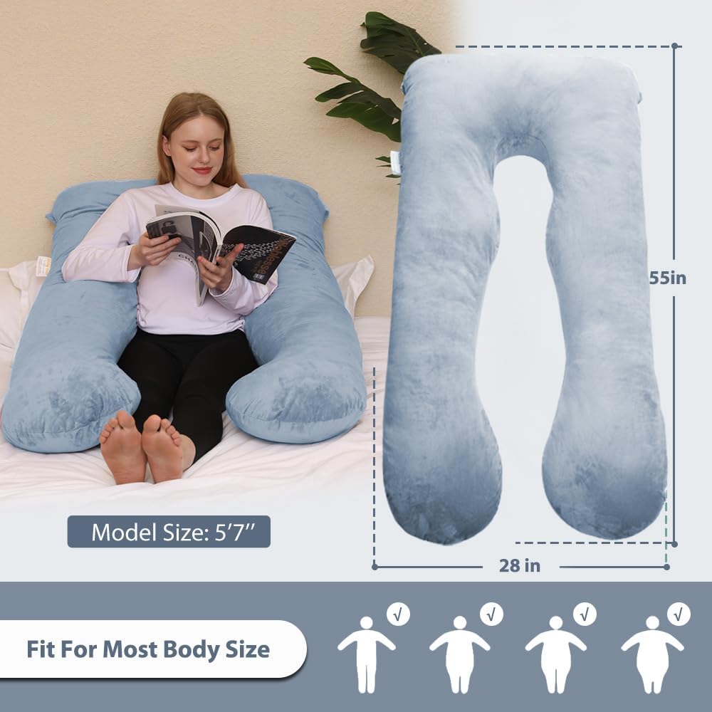 Pregnancy Pillows - U Shaped Maternity Pillow for Pregnant Women with Velvet Removable Cover - 55 inch Pregnancy