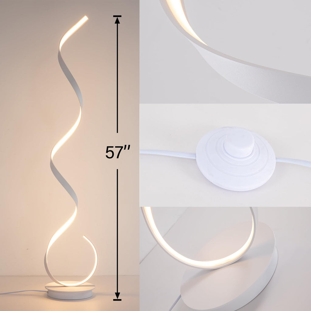 57inch Spiral LED Floor Lamp, 3 Light Color Remote Dimmable Torchiere Super Bright for Beside Living Rooms Offices