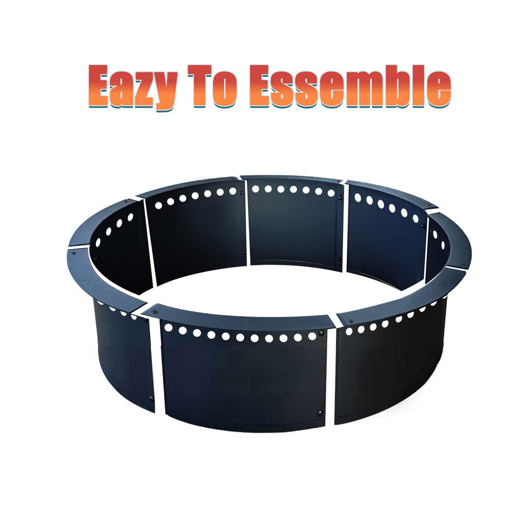Outdoor 52-Inch Outer/48-Inch Inner Fire Pit Ring Smokeless, Duty Solid Metal Steel Round Firepit Rim Insert for DIY