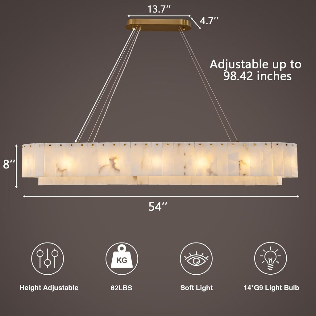 Alabaster Rectangular Chandelier for Dining Room, L54in Gold Large Chandeliers, Marble Modern Pendant Light Fixture for Living Room, Bedroom,Dining Table,Kitchen Island A125-B0DPFPYMFX