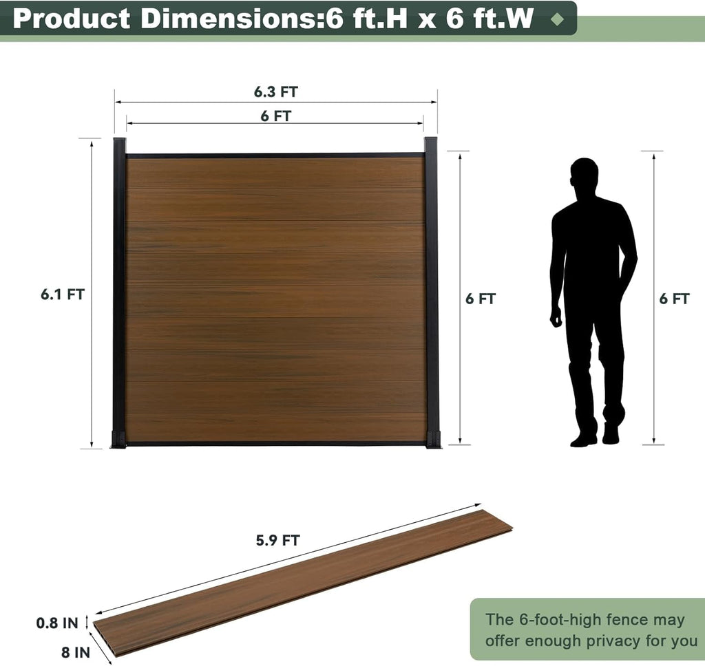 Privacy Fence Panels for Outside,6ft(W) x 6ft(H) Outdoor Privacy Panels with 2 Posts,Wind Resistant Wood Plastic