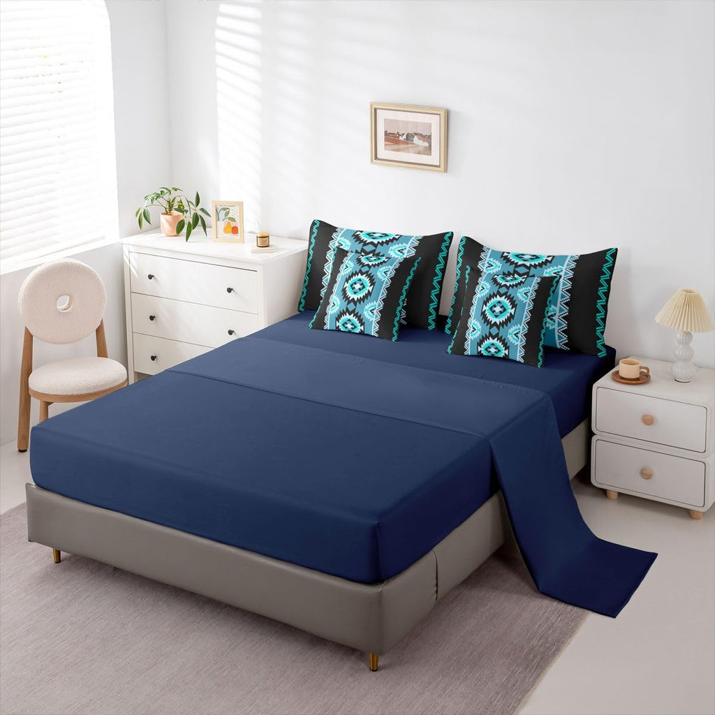 Southwestern Aztec Comforter Set Full Size 7 Pieces Western Tribal Aztec Native American Bedding Set Blue Boho Exotic