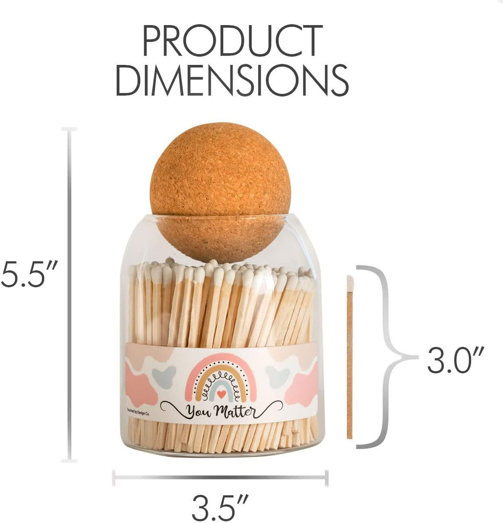 You Matter" Glass Bottle of Matches | Approx 135 Matches in Jar with Striker Paper | Decorative Wooden Match Holder