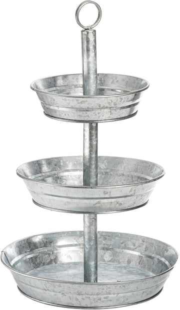 3 Tier Serving Tray, Galvanized Metal Cupcake Stand Vintage Dessert Appetizer Stand, Rustic Home and Garden Display