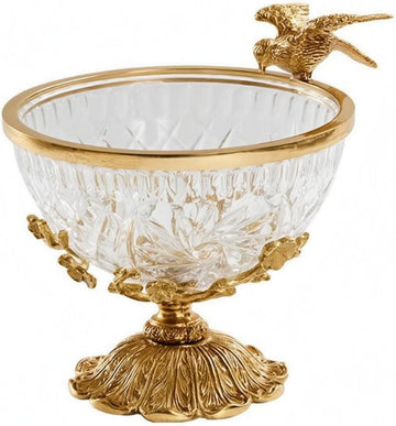 Brass Fruit Plate Bird Accents Crystal Glass Fruit Bowl Clear Decorative Pedestal Bowl