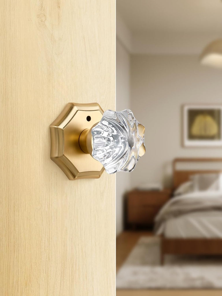 2 Pack Glass Door Knobs Gold Door Knob Interior Satin Brass Privacy Brushed Gold Glass Door Knob Crystal Door Knob