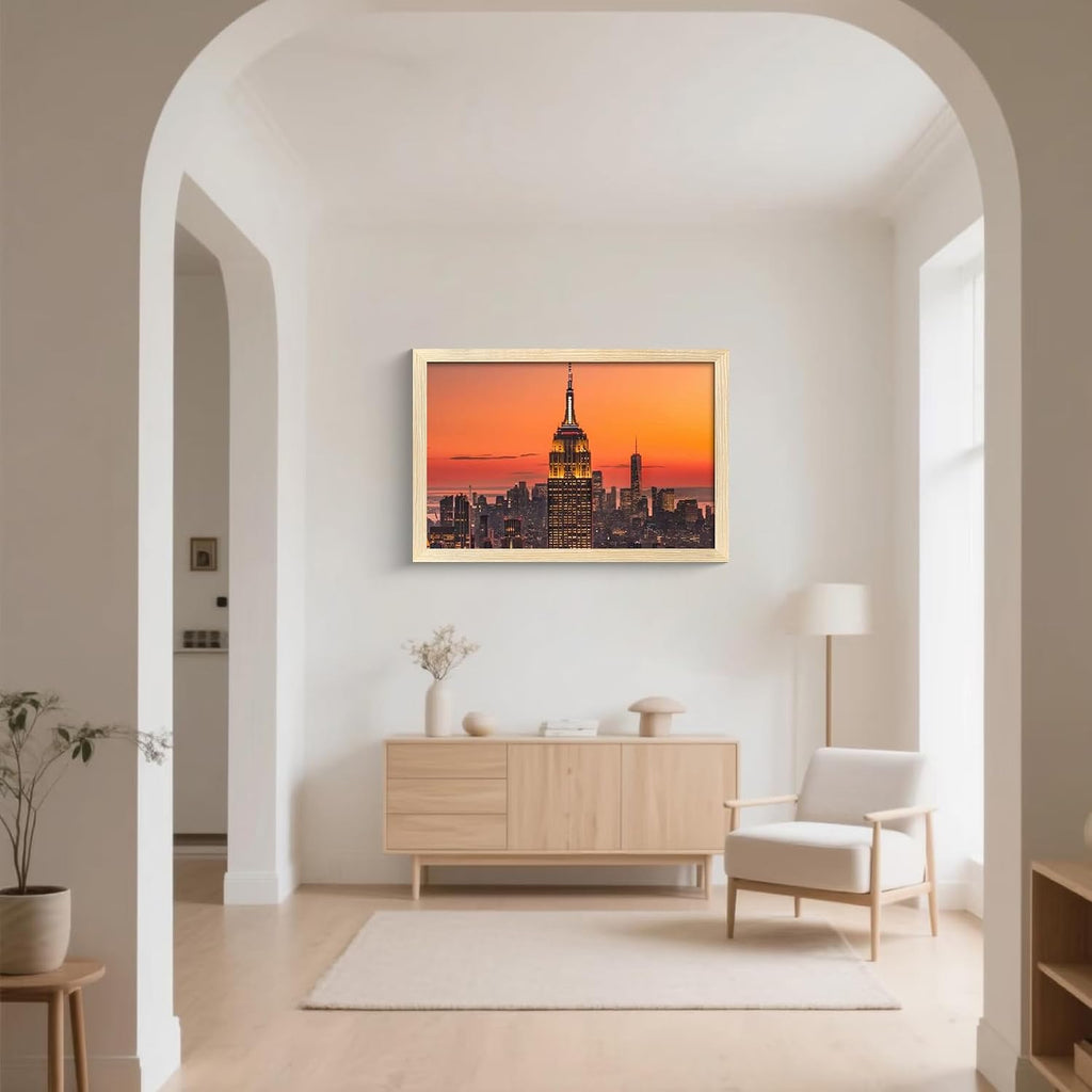 24x36 Frame Natural Wood, Display 20x30 with Mat or 16x24 Without Mat, Wall Hanging Poster Frames with Plexiglass