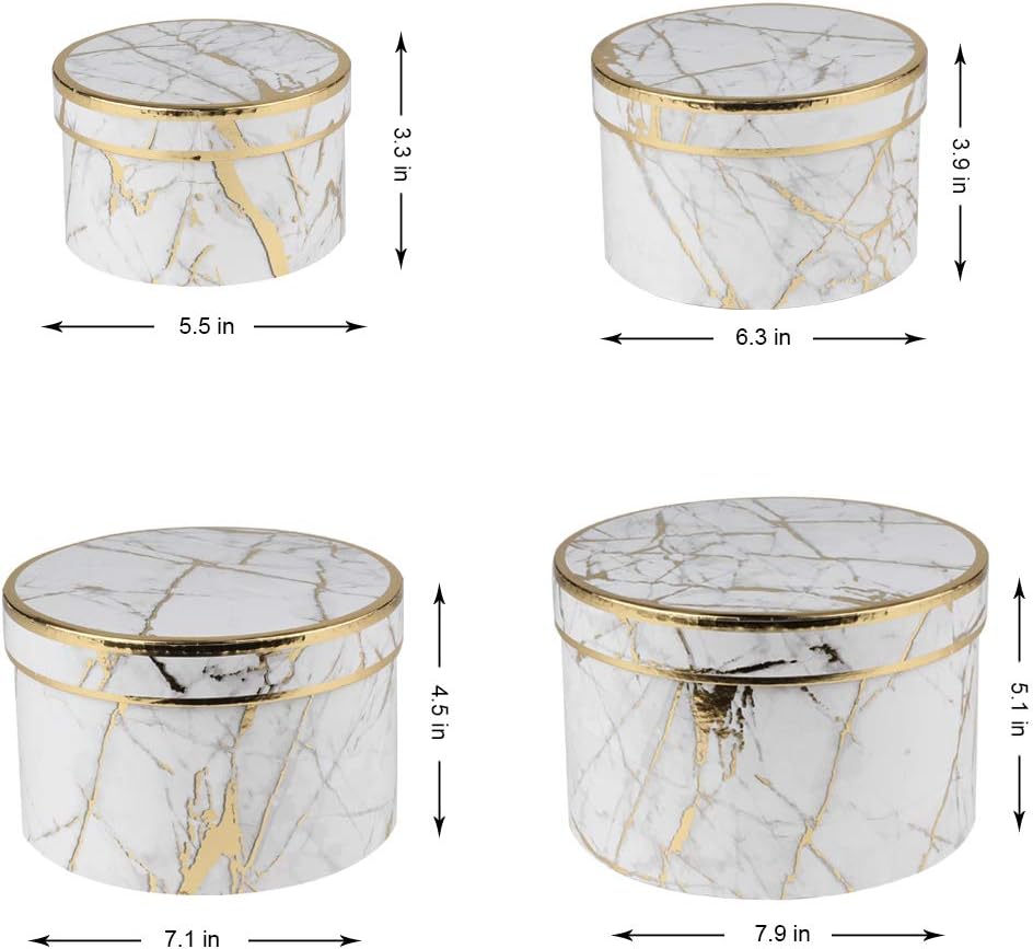 Round Gift Boxes with Lids Marble White Gift Box Assorted Sizes Nesting Gift Boxes for Presents Birthday - Set of 4