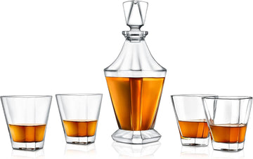 Whiskey Decanter Set with Glasses - Clear Glass Aerating Decanter with Stopper, Naturally Enhances Flavor & Aroma
