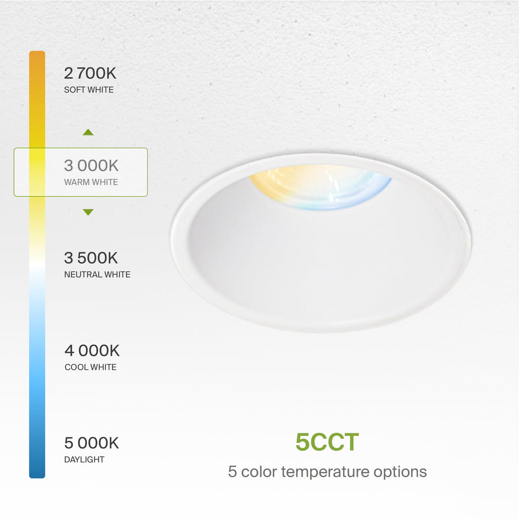 4 Inch Trimless LED Recessed Ceiling Light Fixture, Mud-in Canless Downlight with Junction Box, 5CCT 2700K-5000K, 15W
