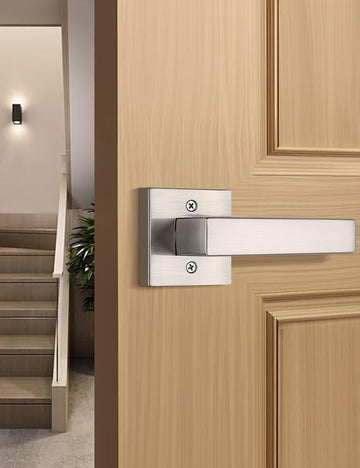 Dummy Door Handle Brushed Nickel for Left Hand and Right Hand, Mordern Square Closet Hallway Door Knob, Non-Turning