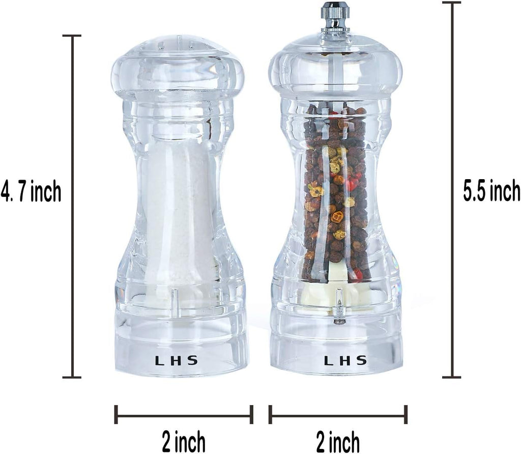 Salt Shaker and Pepper Grinder Set, Salt and Pepper Grinder, Clear - Set of 2