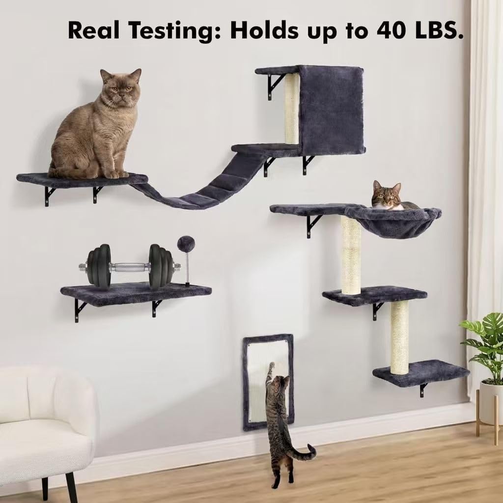 Cat Wall Shelves, Space-Saving Wall-Mounted Cat Climbing Set for Large Cats