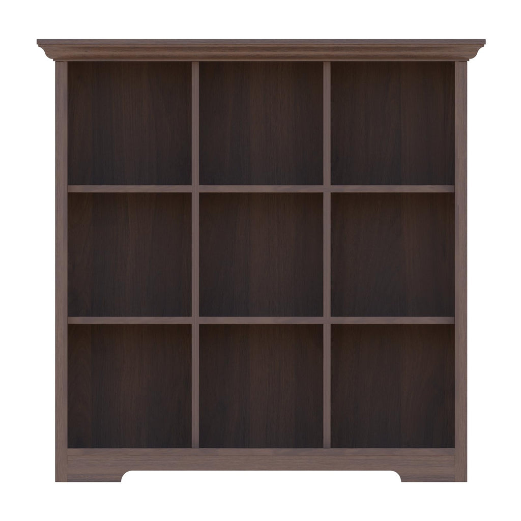 9-Cube Open Bookcase with Base, 3-Tier Wooden Bookshelf, Walnut