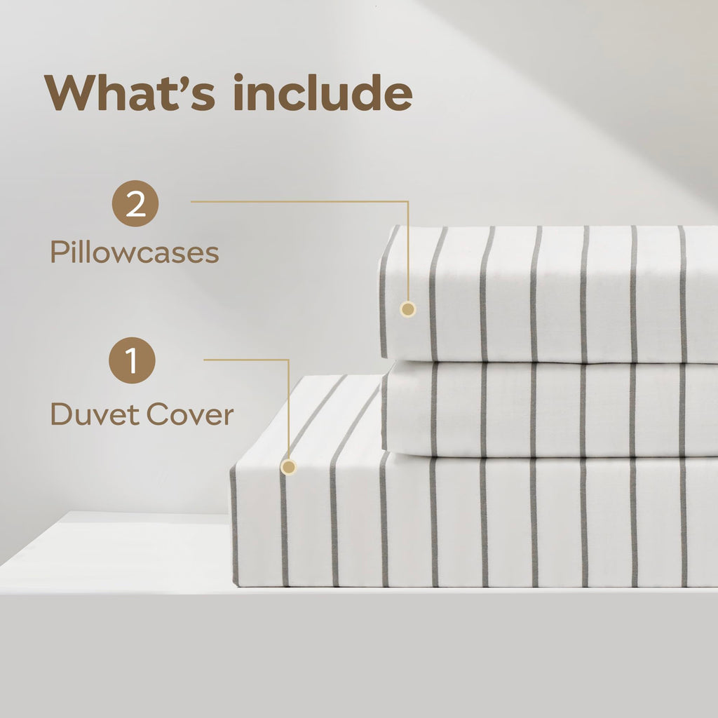 100% Cotton Vertical Stripe Duvet Cover Set, Grey
