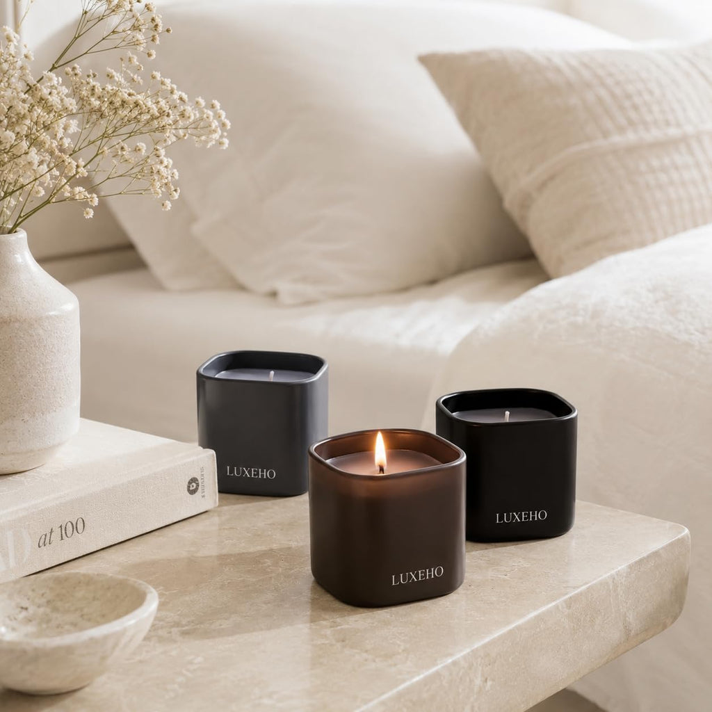 Luxury Scented Candle Set 3-Pack | Home Decor & Giftable Soy Candles | Champagne, Sandalwood & Amber | 75h Burn Time