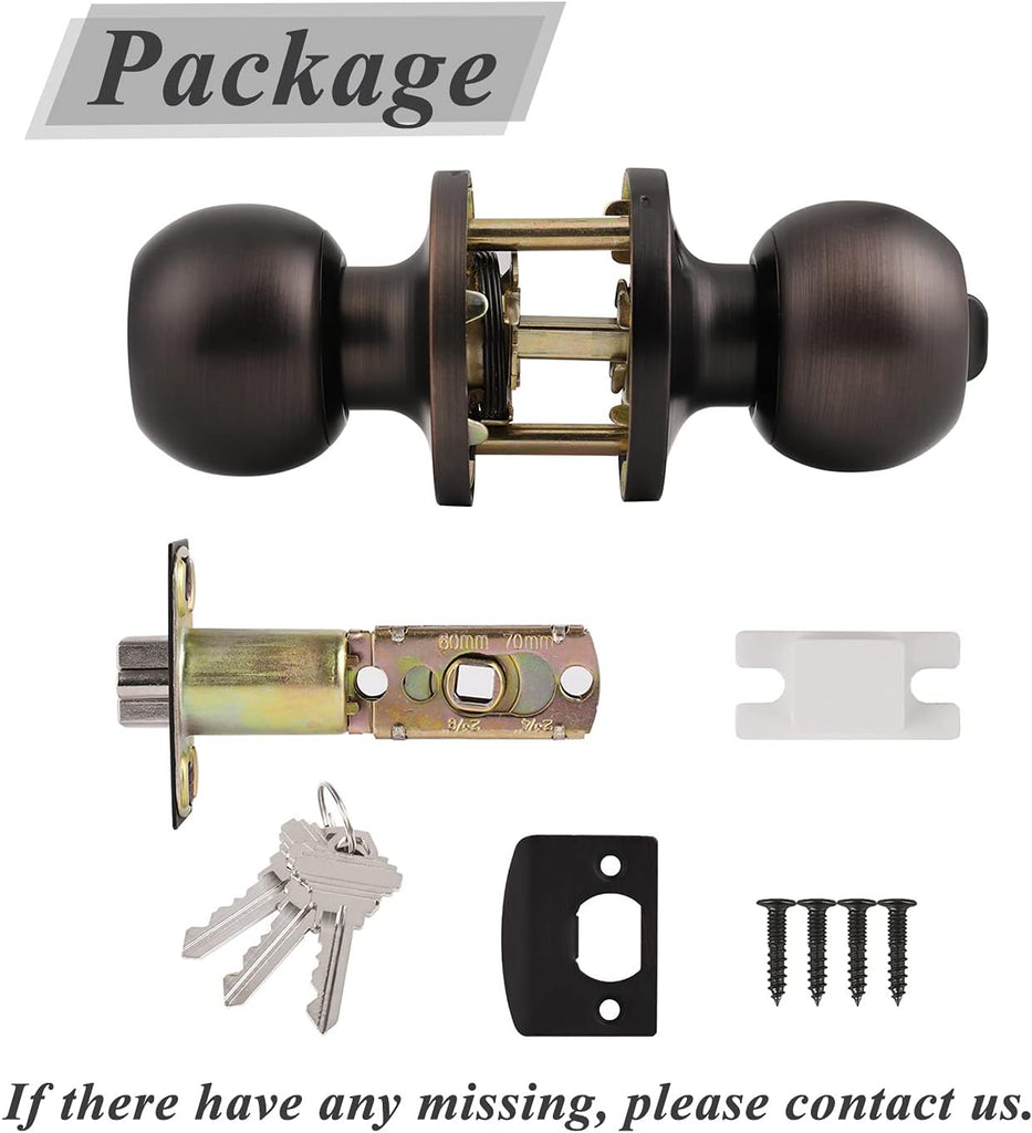 2 Pack Keyed Alike Door Knobs Combo Pack, Oil Rubbed Bronze Lockset Contemporary Style, Entry Door Knob Exterior