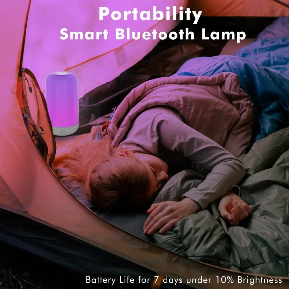 Smart Touch Table Lamp Works with App, Dimmable Small RGB Bedside Bed Lamp, Cordless LED Night Desk Lamp