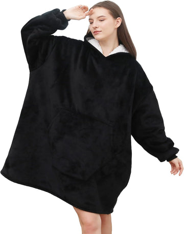 Wearable Blanket Hoodie, Oversized Sherpa Fleece Sweatshirt Blanket with Giant Hood Pocket and Sleeves for Adult