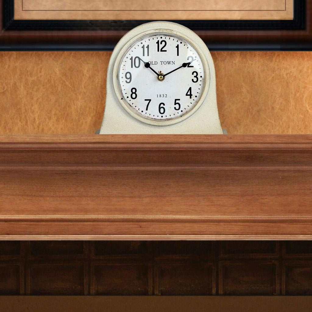 Lily's Home Antique Inspired Farmhouse Desk Or Mantel Clock, Battery Powered, Metal Body, Ivory