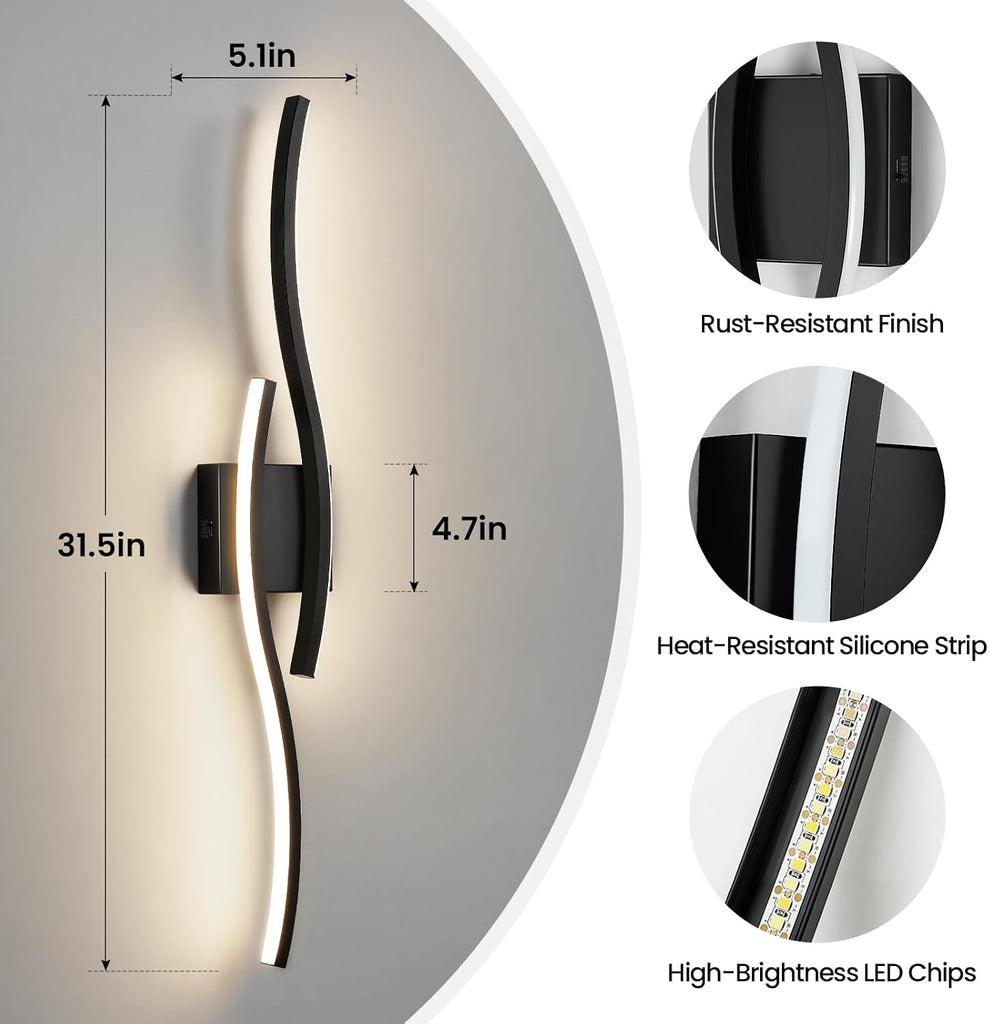 Bathroom Vanity Lights Over Mirror: 31.5 Inch 20W Black LED Bathroom Lighting Fixtures 5CCT Dimmable 2700-5000K