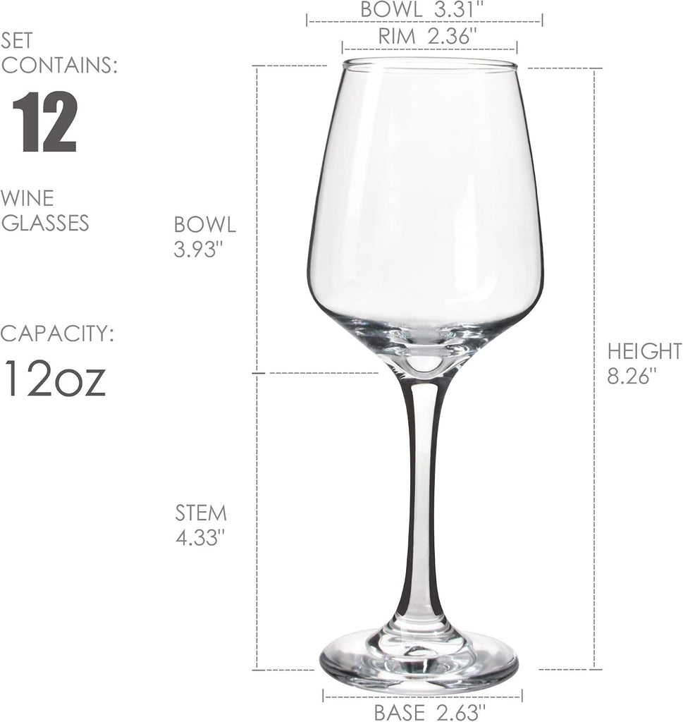 Wine Glasses Set of 12, 12 Oz Classic Red or White Wine Glass with Stem, Perfect Use, Dishwasher Safe