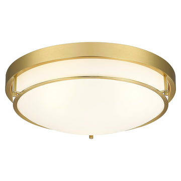 16 Inch Flush Mount Ceiling Light, White Frosted Glass, Gold