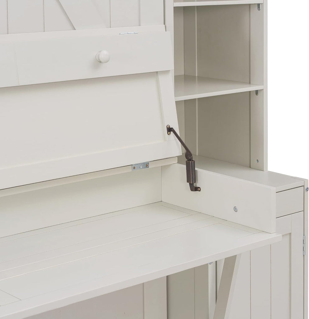 Queen Murphy Bed with Desk & Storage, Wood Wall Bed for Apartments Bedroom Home Office Studio (White#B, Queen)