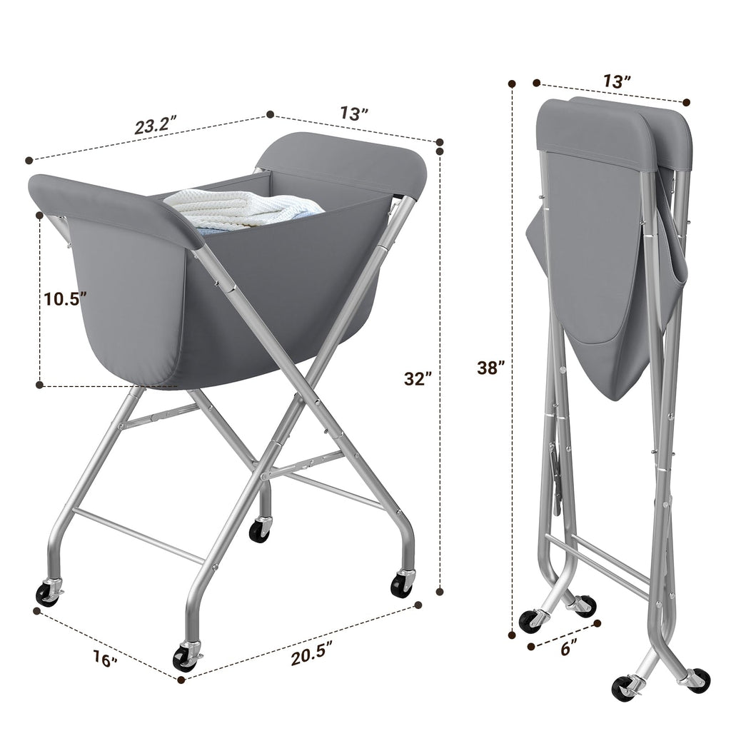 Laundry Basket with Wheels, Collapsible Laundry Hamper, Gray