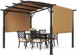 10 x 10 ft Outdoor Pergola, Arched Top Metal Pergola, Retractable Pergola with Sun Shade Canopy, Large Patio Shelter Pavilion, Heavy Duty Garden Pergola for Deck Backyard Porch Poolside