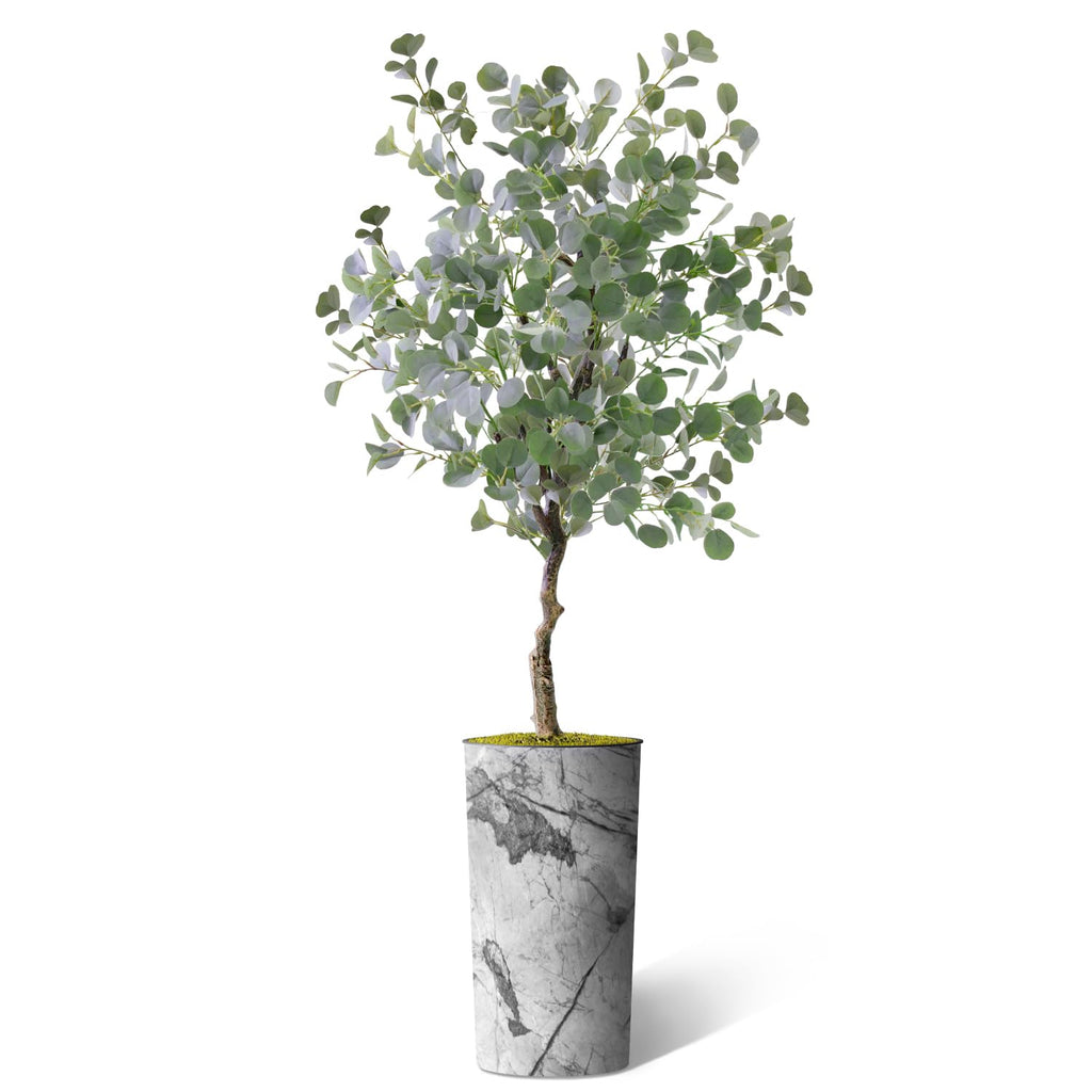Artificial Tree in Gray Marble Effect Planter, Fake Eucalyptus Silk Tree for Indoor and Outdoor Home Decoration - 66"
