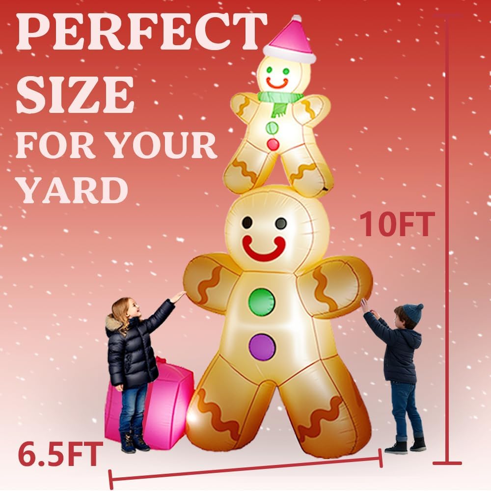 10FT Christmas Inflatables Gingerbread Father and Son Outdoor Decorations, Christmas Blow Up Yard Decorations with