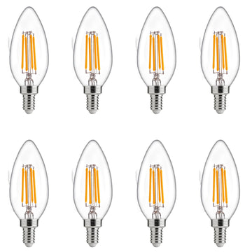 Dusk to Dawn Outdoor Sensor LED Edison Bulbs, 4W (40W Eqv.) - Clear B11 LED Candelabra Bulb E12 Base, Auto